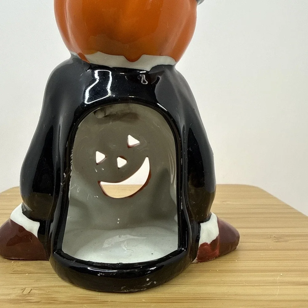 VTG Pumpkin Halloween Jack O Lantern Votive Candle Holder Light‎ Up Head Ceramic
